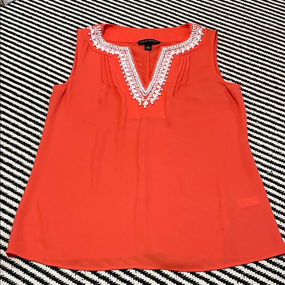 Banana Republic Orange Sleeveless Blouse with White Bead Detailing